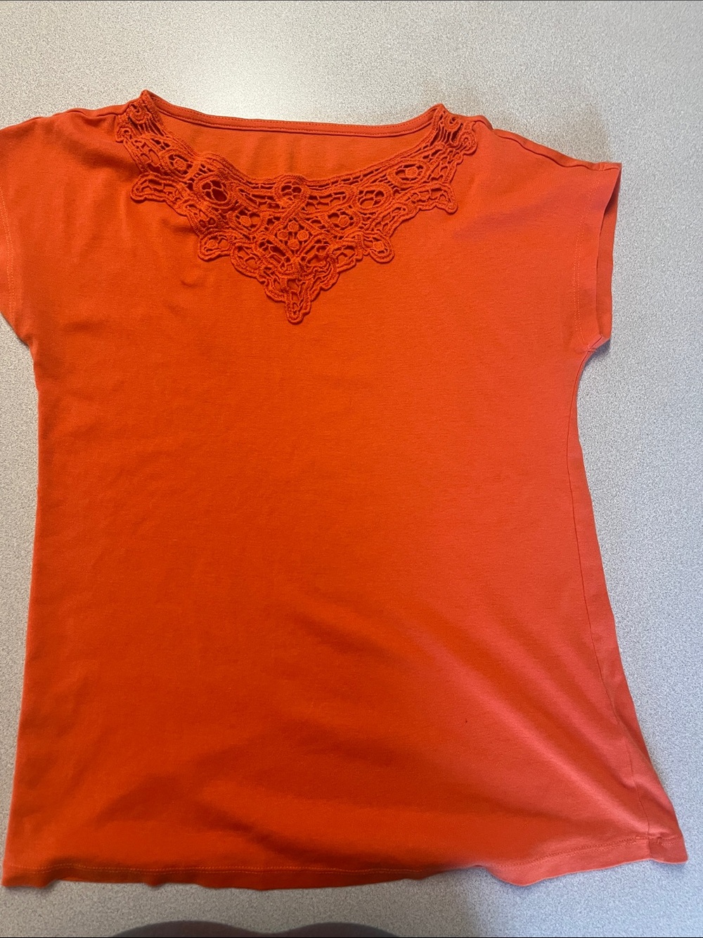 Women’s Orange Crochet Detail Short Sleeve Top